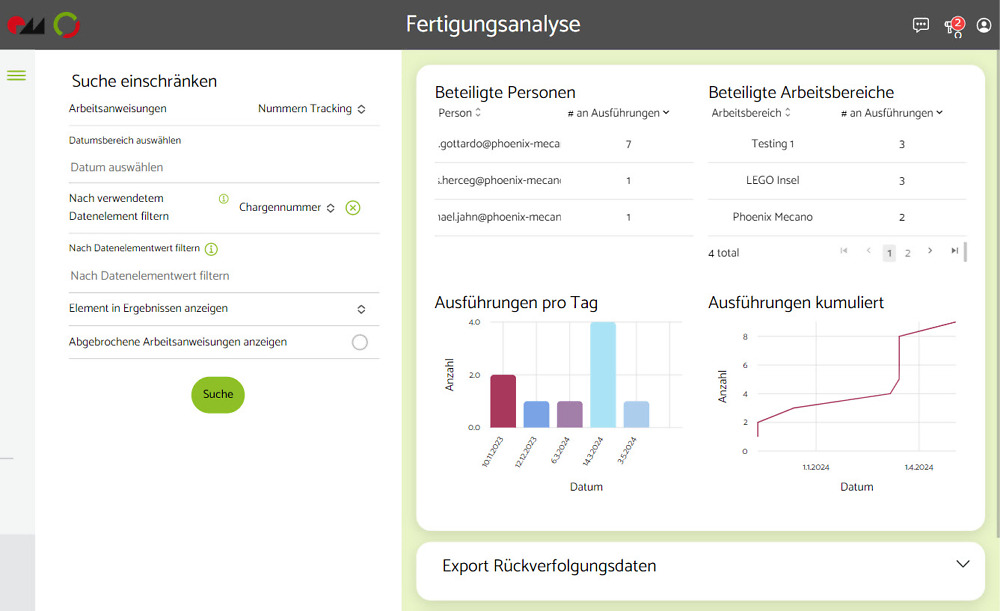 Softwareoberfläche eines Arbeitsschritts im Werkerassistenzsystems